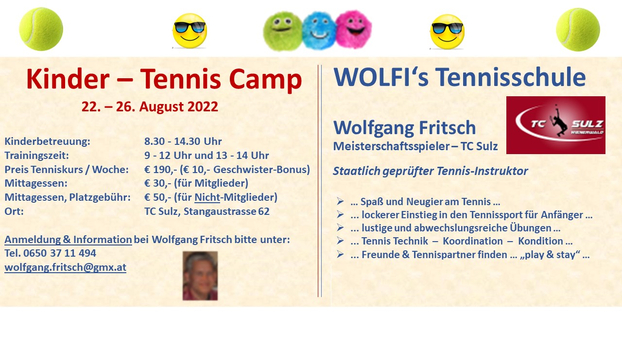 Kinder Tennis Camp TC Sulz 22. bis 26. August 2022